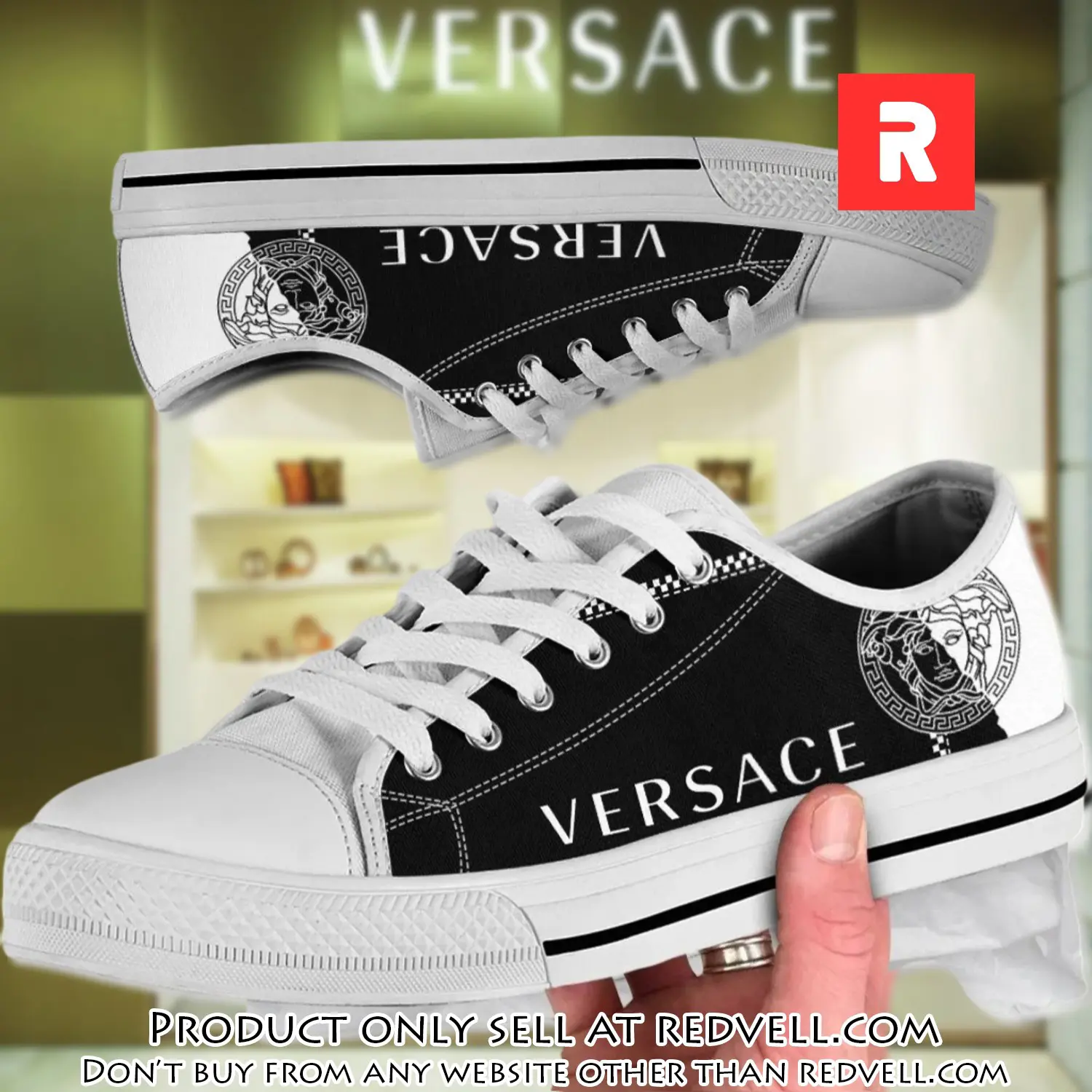 Versace black white medusa low top canvas shoes luxury brand gifts for men women rv4506606